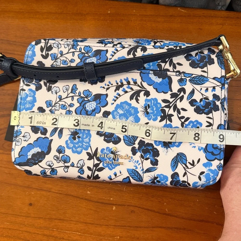 Kate spade blue multi floral crossbody zipped purse